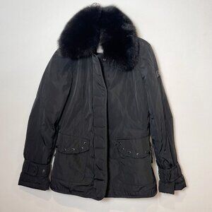 Peuterey Womens Yiska Down Insulated Winter Fur Jacket Black 42 Long Sleeve